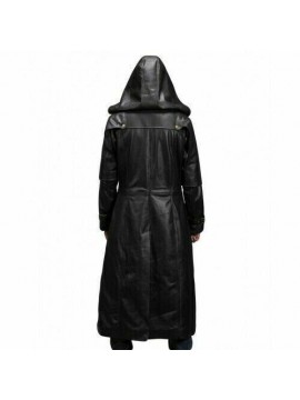 MEN'S HUNTSMAN BLACK HOODED REAL COW LEATHER TRENCH COAT - ALL SIZES