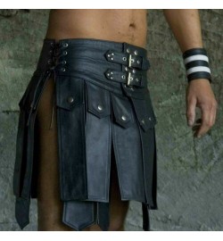 Men Club Wear Kilt BLACK LEATHER GLADIATOR SCOTTIS..