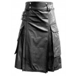 Mens Real Leather Gladiator Pleated Kilt FLAT FRONT WITH TWIN POCKETS