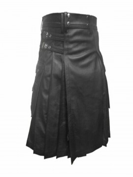 Mens Real Leather Gladiator Pleated Kilt FLAT FRONT WITH TWIN POCKETS