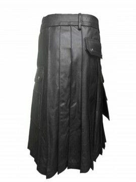 Mens Real Leather Gladiator Pleated Kilt FLAT FRONT WITH TWIN POCKETS