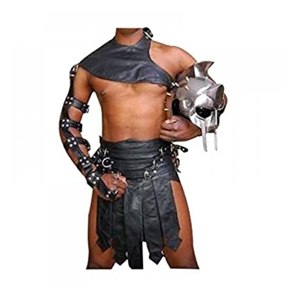 100% Real Cow Leather Men's 3 Piece Gladiator Kilt Set /Roman Kilt LARP