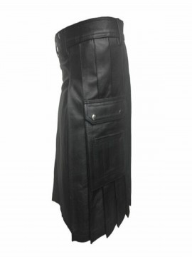 Mens Real Leather Gladiator Pleated Kilt FLAT FRONT WITH TWIN POCKETS