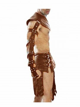 Men Roman Gladiator Kilt Real BROWN Leather 3 piece Heavy duty Set LARP