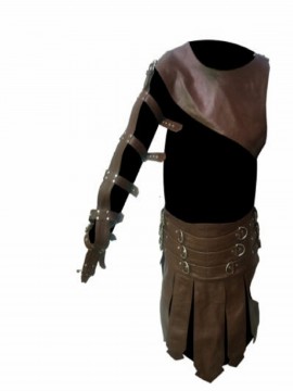 Men Roman Gladiator Kilt Real BROWN Leather 3 piece Heavy duty Set LARP