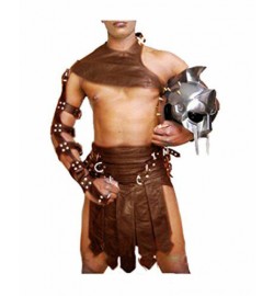 Men Roman Gladiator Kilt Real BROWN Leather 3 piec..