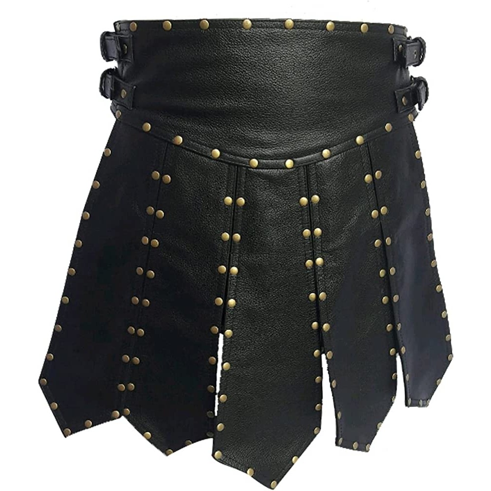 Men's Real Cow Black Leather Gladiator Roman Kilt Club Wear LARP New Design