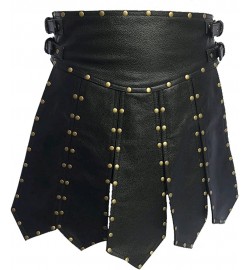 Men's Real Cow Black Leather Gladiator Roman Kilt ..