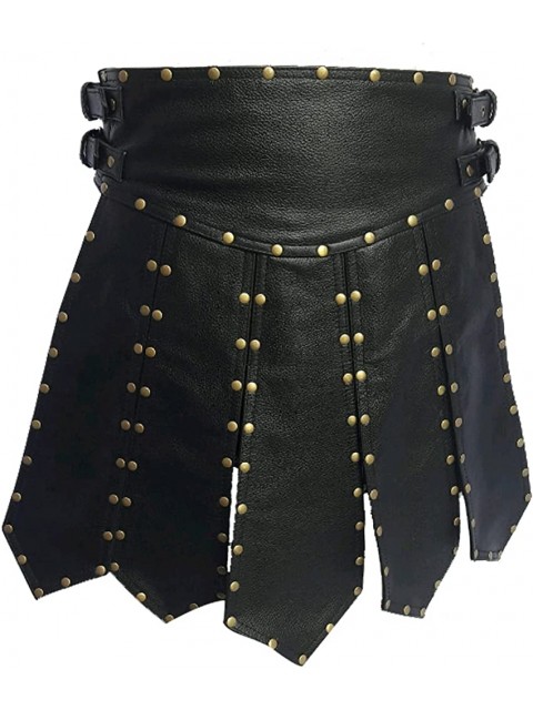 Men's Real Cow Black Leather Gladiator Roman Kilt Club Wear LARP New Design