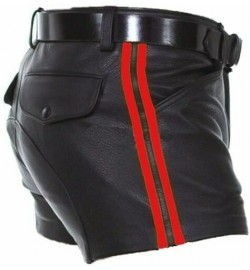 Mens Real Cow Leather Soft Black with Strips Short..