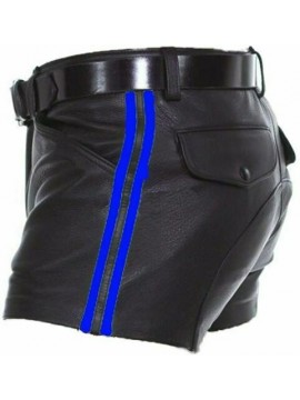 Mens Real Cow Leather Soft Black with Strips Shorts Half Pant Sexy Short Style