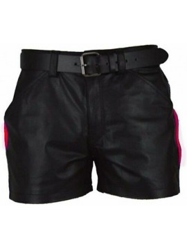 Mens Real Cow Leather Soft Black with Strips Shorts Half Pant Sexy Short Style