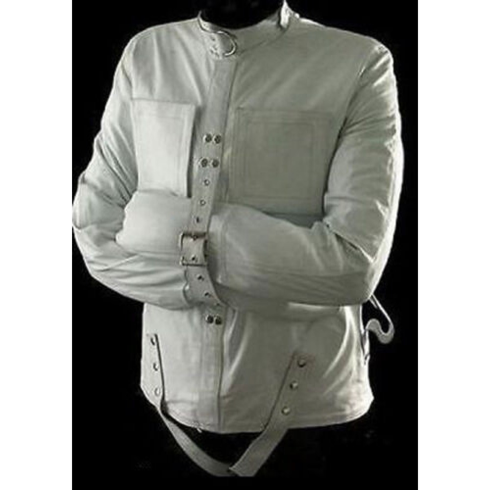 100% REAL COW WHITE LEATHER STRAITJACKET HEAVY DUTY LEATHER STRAIGHT JACKET