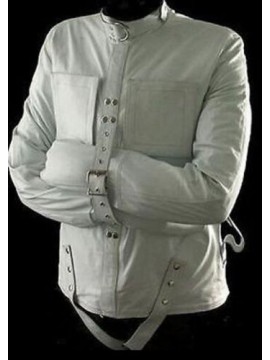 100% REAL COW WHITE LEATHER STRAITJACKET HEAVY DUTY LEATHER STRAIGHT JACKET