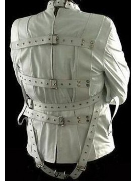 100% REAL COW WHITE LEATHER STRAITJACKET HEAVY DUTY LEATHER STRAIGHT JACKET