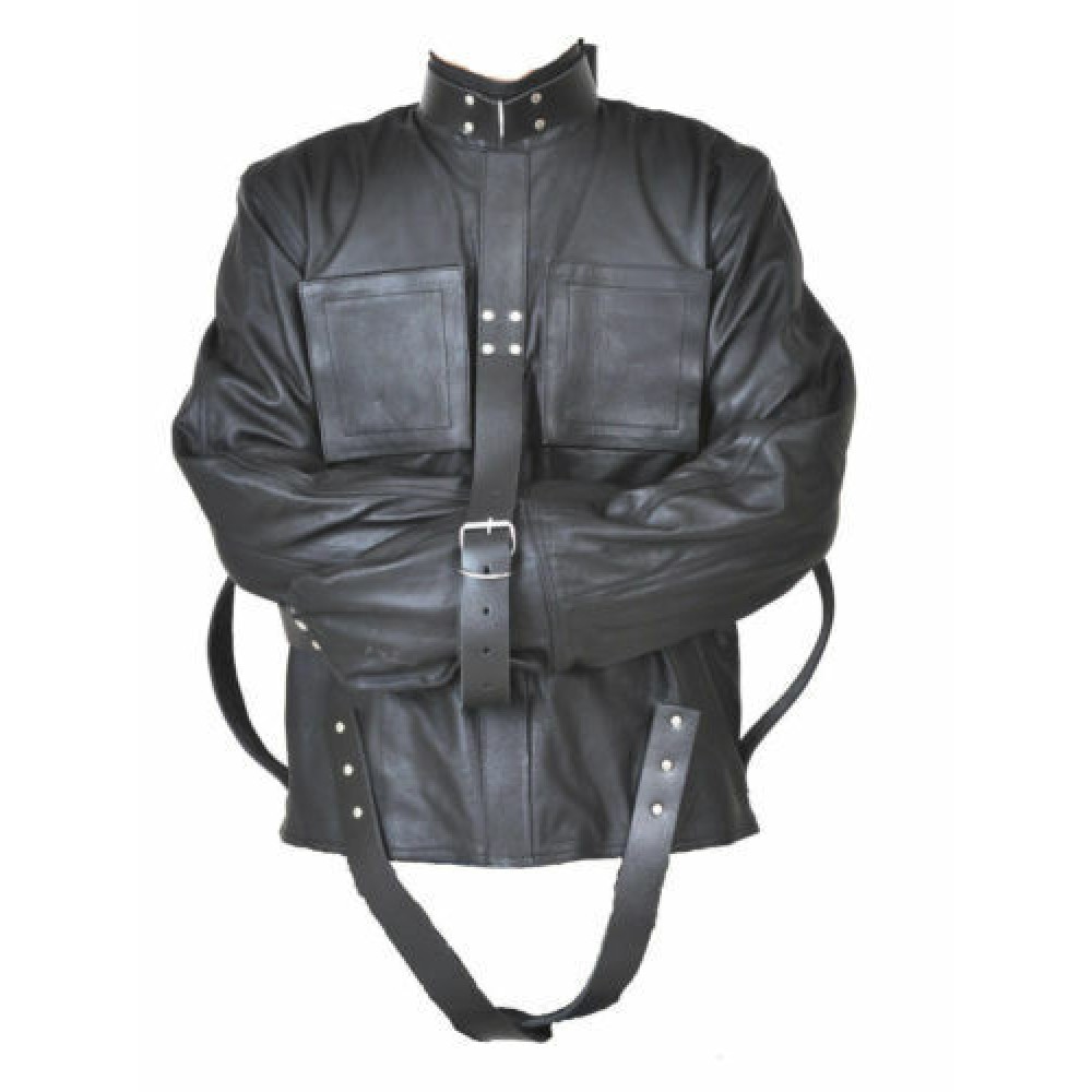 REAL COW BLACK LEATHER STRAITJACKET HEAVY DUTY LEATHER STRAIGHT JACKET