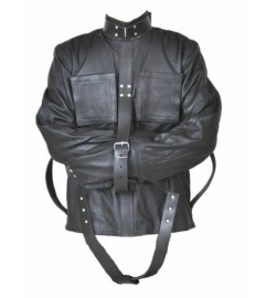 REAL COW BLACK LEATHER STRAITJACKET HEAVY DUTY LEA..