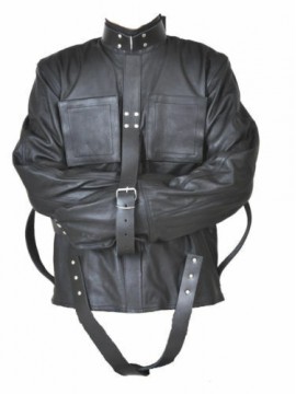 REAL COW BLACK LEATHER STRAITJACKET HEAVY DUTY LEATHER STRAIGHT JACKET