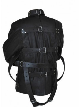 REAL COW BLACK LEATHER STRAITJACKET HEAVY DUTY LEATHER STRAIGHT JACKET